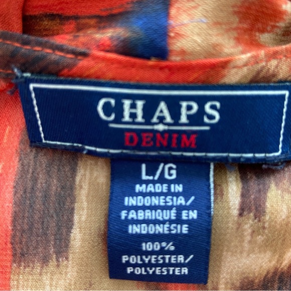 CHAPS DENIM VINTAGE STYLE ORANGE/BROWN SHORT SLEEVE TOP/BLOUSE W/FRONT RUFFLE, L - Picture 8 of 12